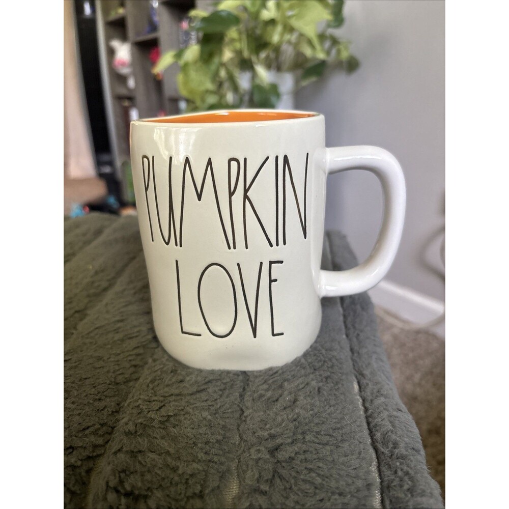 Rae Dunn Pumpkin Love Coffee Cup Mug White w/Orange Fall Tea Cider Cocco